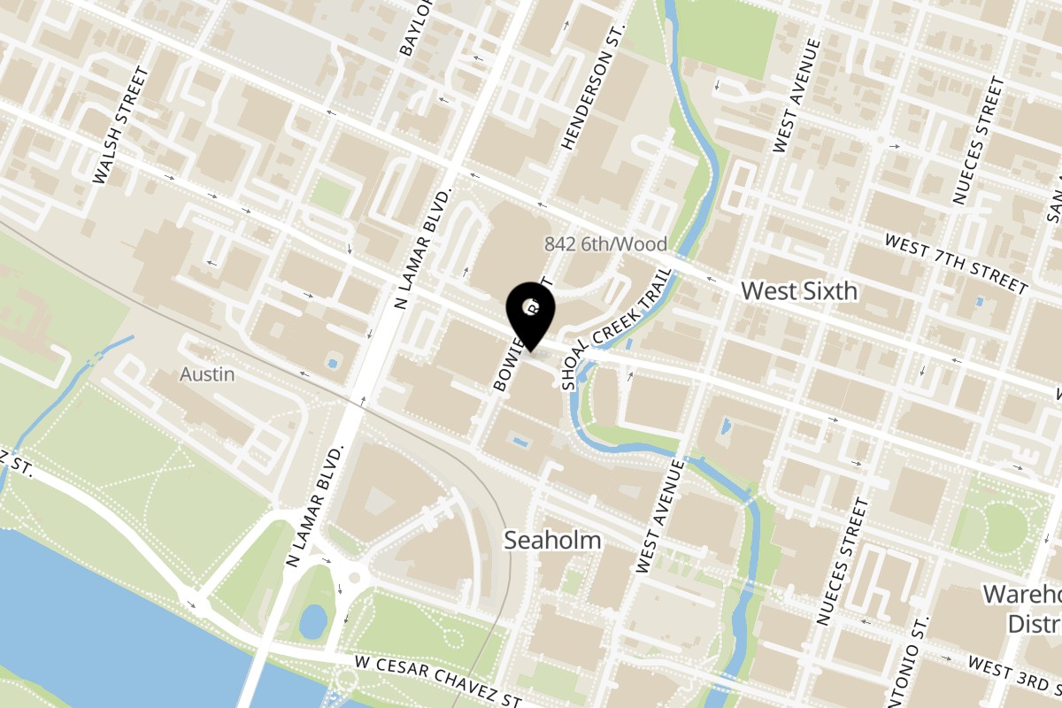 Map showing the location of Super Burrito West 5th Street on 817 W 5th St in Austin